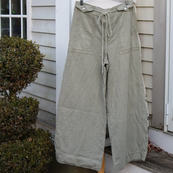 Joie Pants - Joie Olive Snap Loop Rope Belt Wide Leg Lyocell Cotton Blend Pants Sz LARGE